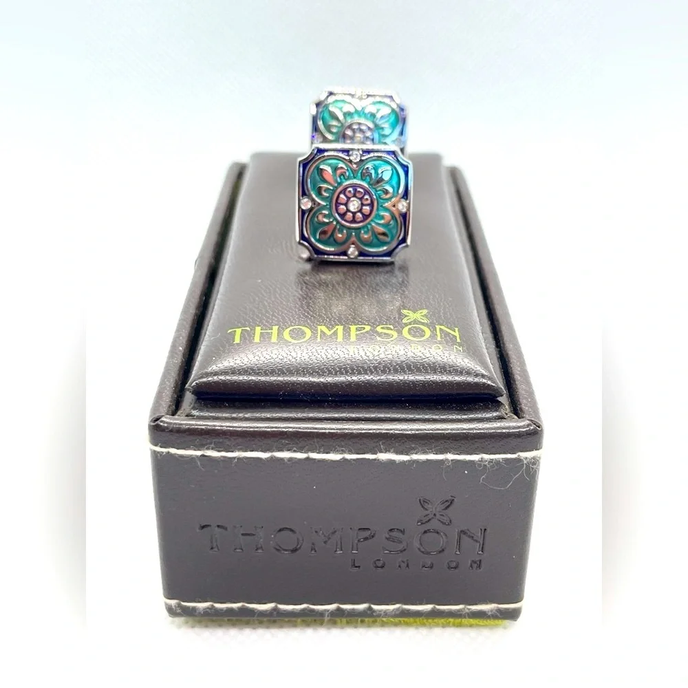 Thompson of London by Robert Tateossian rhodium plated blue enamel cufflinks